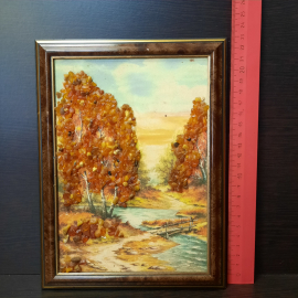 Картина с янтарём "Осенний лес", размер полотна 14.5х20.5 см. . Картинка 8